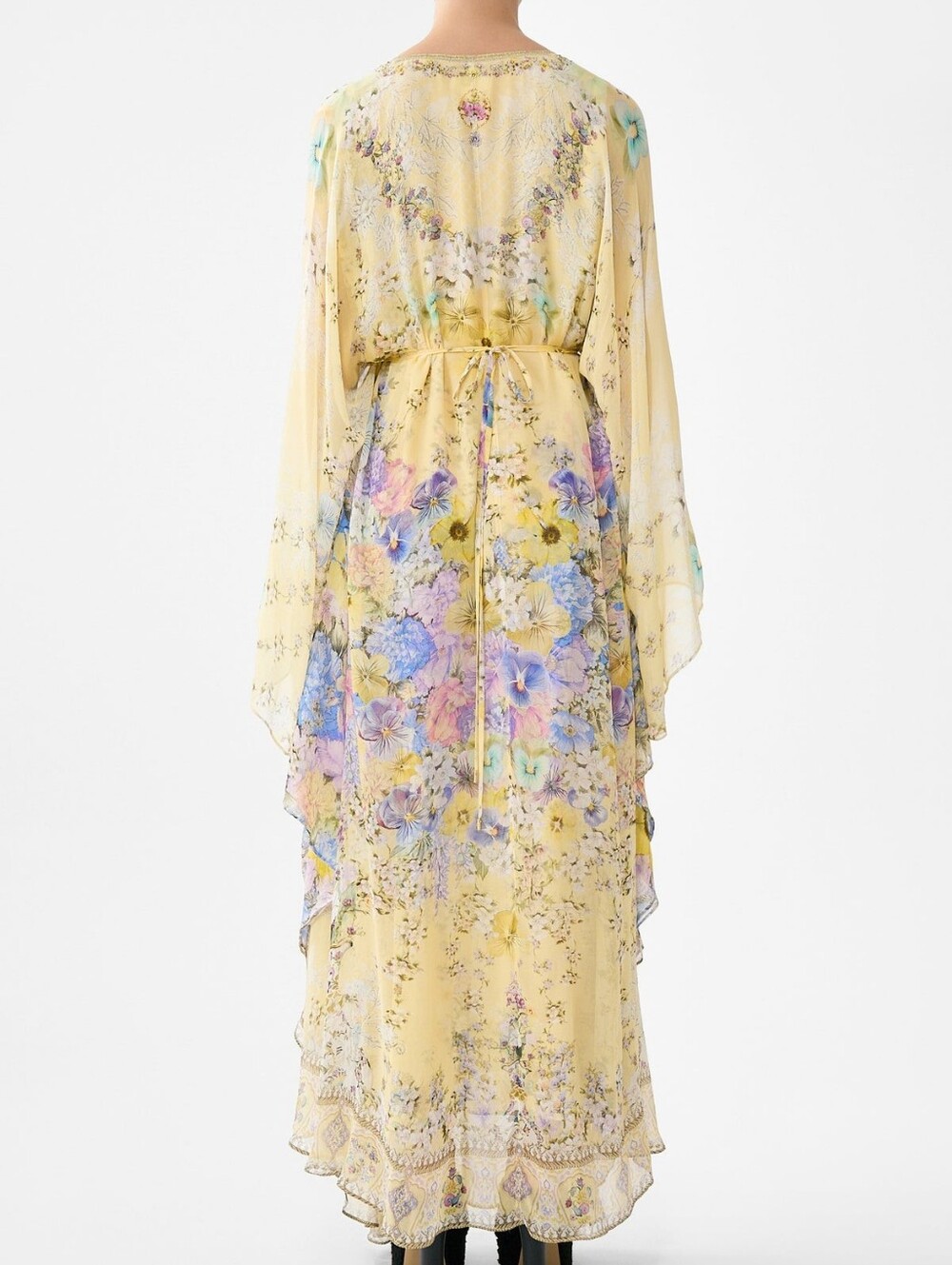 Camilla Long Kaftan Dress With Waist Detail In Darling Buds - Picture 3 of 16
